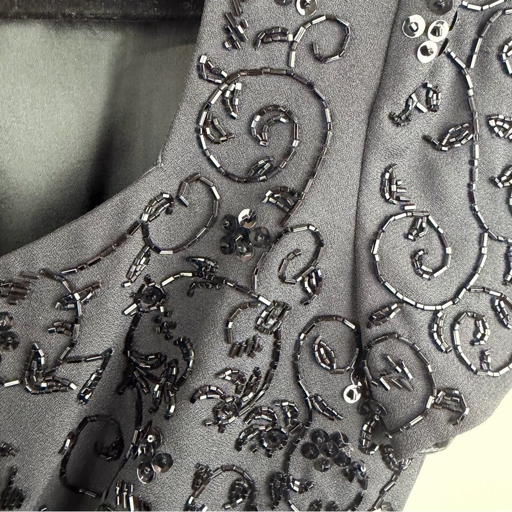 Vintage Liz Claiborne Night Black Beaded Cocktail Dress Size 8 Petite - Picture 7 of 8
